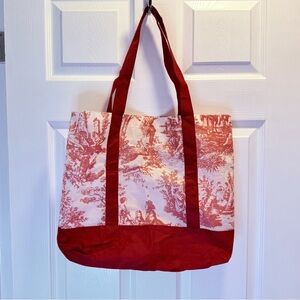 Red and White/Creme Lightweight Shopping Tote Bag